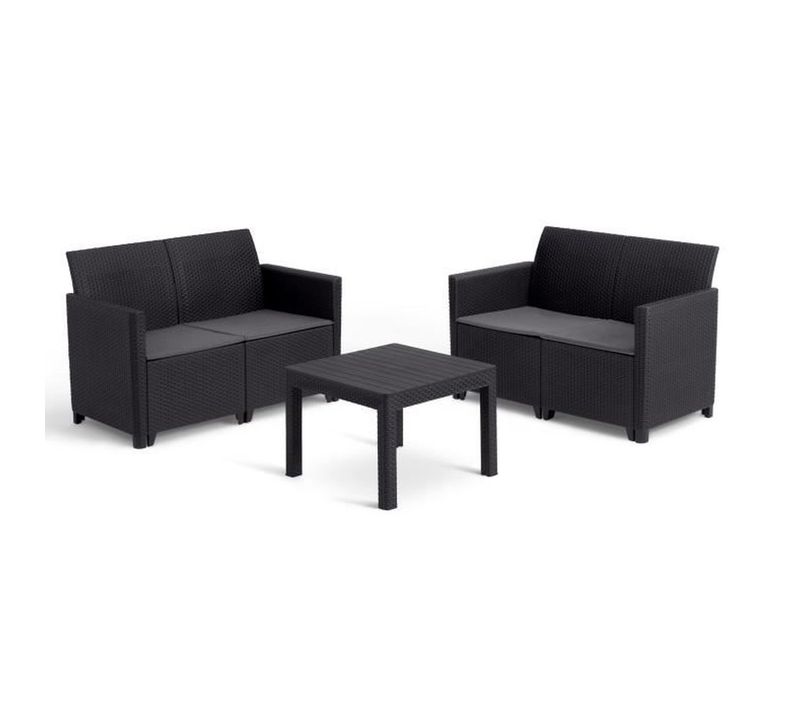 Marie Salon De Jardin Modulable 4 Places Effet Rotin Avec Table Et Coussins