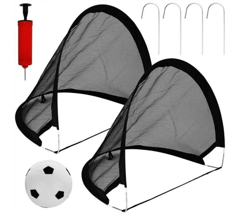 Lot De 2 Cages De Foot Pop-up Avec Sac De Transport Mini Ballon et Pompe à Main Inclus, 4 Piquets