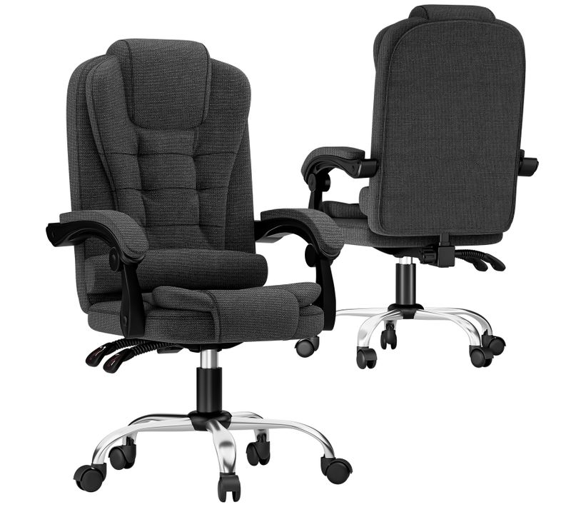 Chaise De Bureau Ergonomique Avec Dossier Haut Et Fonction D'inclinaison Réglable - Noir Et Gris