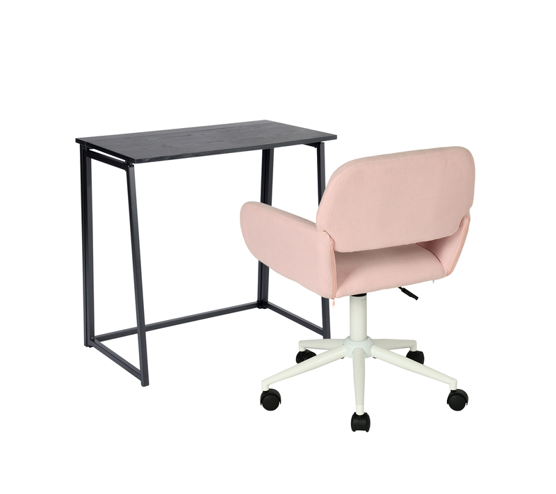 Ensemble De Bureau Pliable Noir Avec Chaise De Bureau Rose