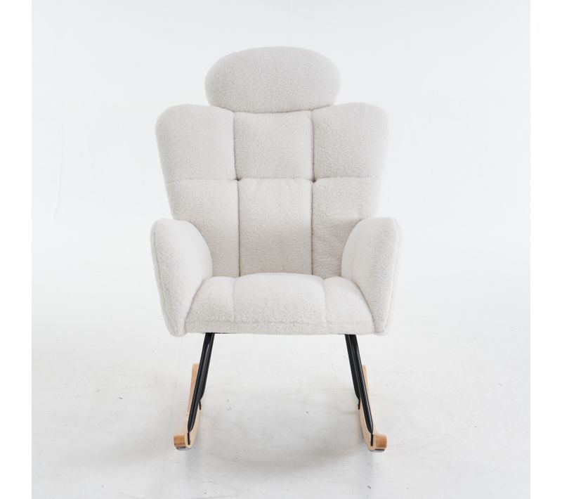 Fauteuil à Bascule Rembourré En Tissu Teddy Pour Salon, Chambre à Coucher, Blanc