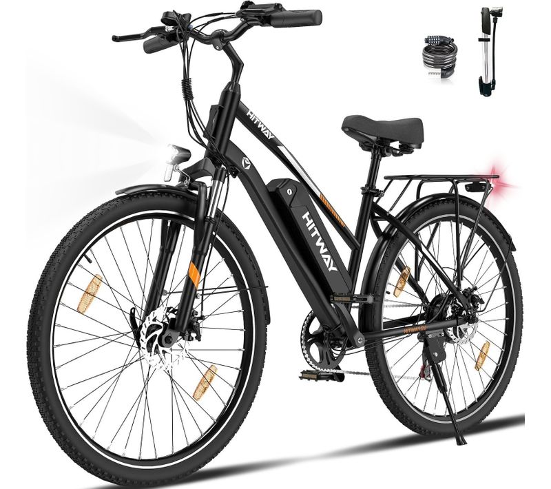 Vélo Électrique Noir, 28" Vae Ville E-bike, Batterie Amovible 36v 12ah, 7 Vitesses, E-bike Urbain