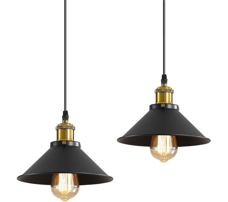 2 Pack Vintage Lustre Suspension Industrielle Lampe De Plafond 22cm Abat-jour E27 Noir