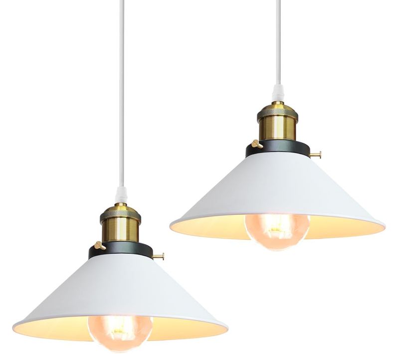 2 Pack Vintage Lustre Suspension Industrielle Lampe De Plafond 22cm Abat-jour Blanc