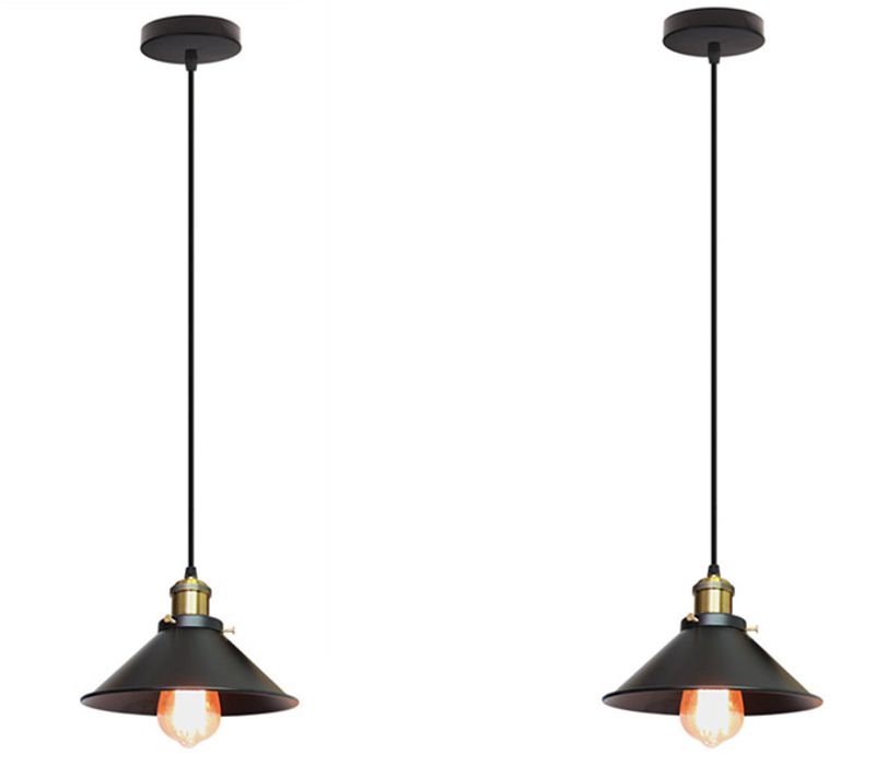 2 Pack Suspension Luminaire Vintage Industriel E27 Lustre Pour Chambre Cuisine Salle Bar Noir