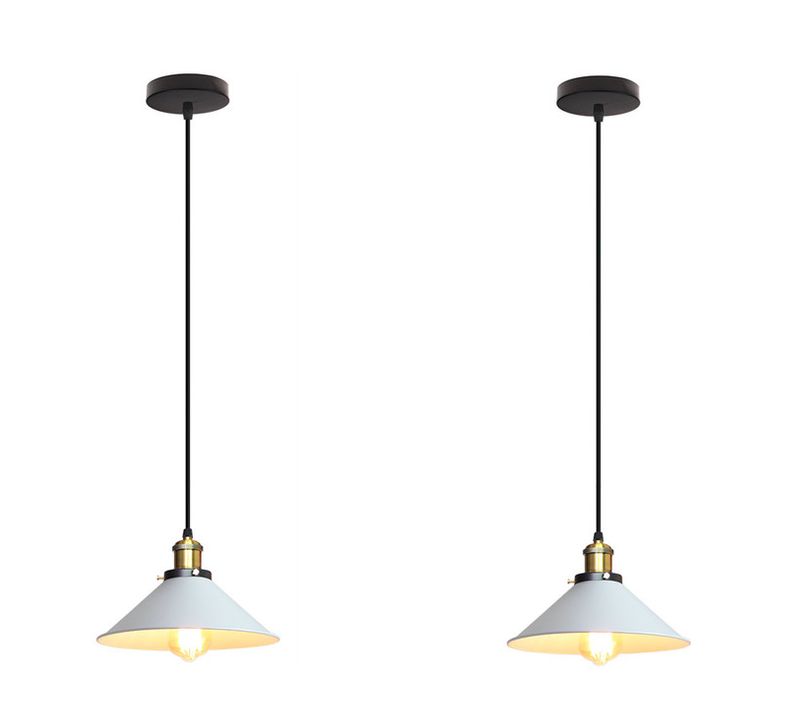 2 Pack Suspension Luminaire Vintage Industriel E27 Lustre Pour Chambre Cuisine Salle Bar Blanc