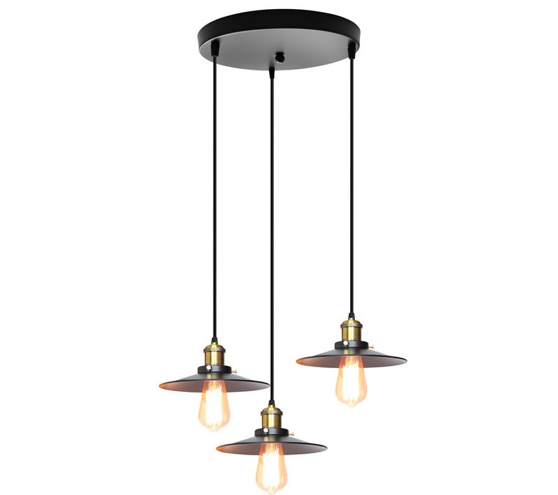 Suspension Vintage 3 Luminaire E27 Lustre Industriel Pour Chambre Cuisine Salle Bar Noir