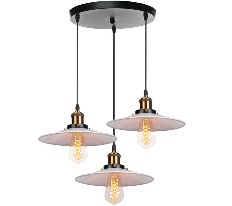 Suspension Vintage 3 Douille E27 Lustre Abat-jour Métal Lampe De Plafond Pour Chambre Salon Blanc