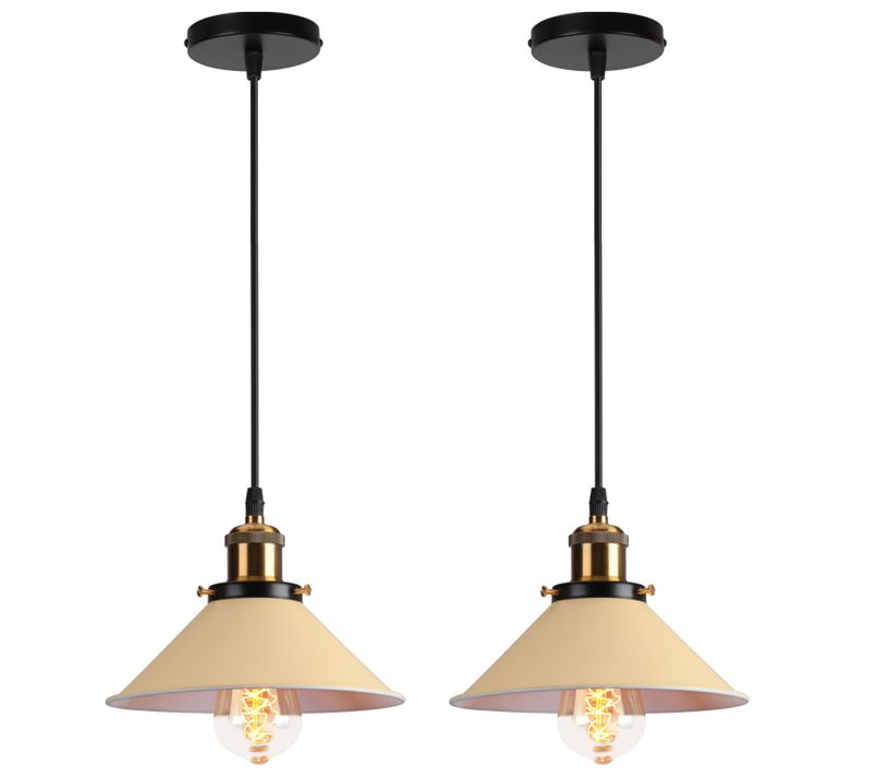 2 Pack Suspension Moderne Lustre Abat-jour Métal Macaron Eclairage De Plafond Industriel E27 Jaune