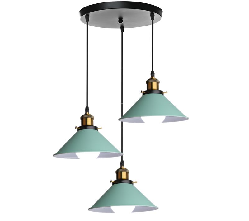 Lustre Suspension Moderne 3 Luminaire Abat-jour Métal Macaron Eclairage De Plafond E27 Vert
