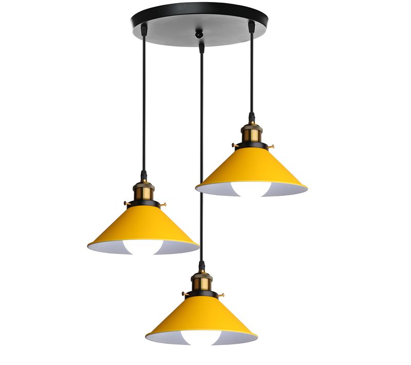 Lustre Suspension Moderne 3 Luminaire Abat-jour Métal Macaron Eclairage De Plafond E27 Jaune
