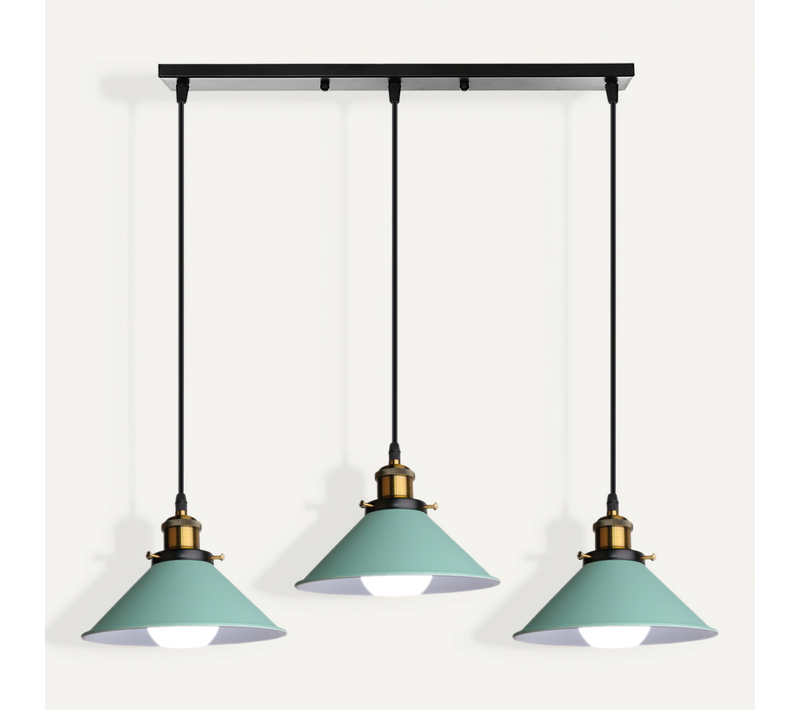 Suspension Moderne 3 Lustres En Métal Industriel Pour Chambre Salon Cuisine Vert