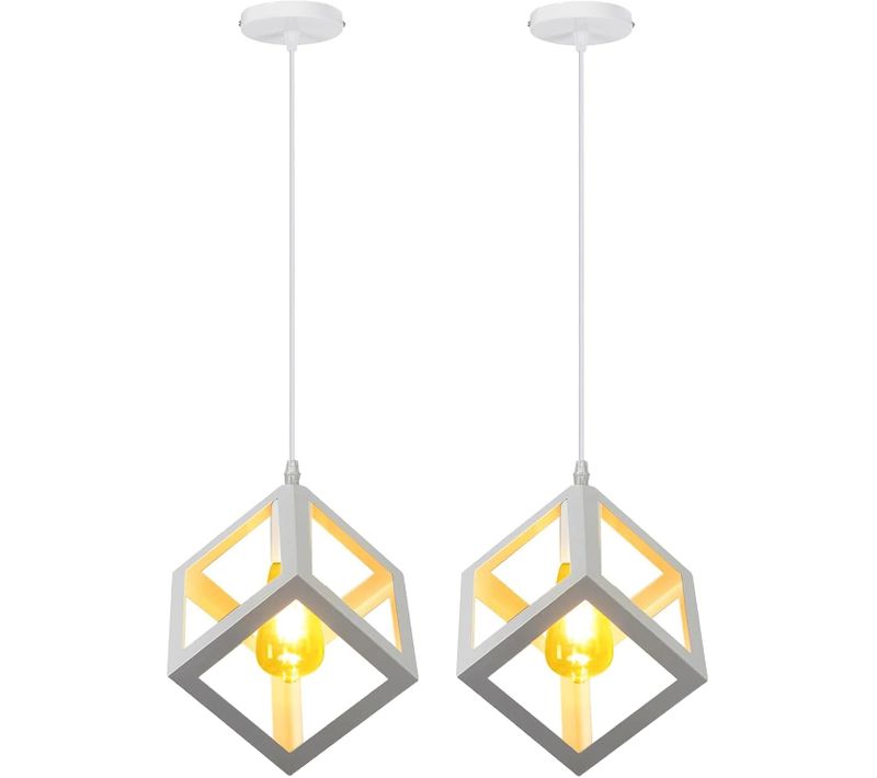 2 Pack Suspension Moderne Géométrique E27 Lustre Métal Pour Chambre Salon Cuisine Blanc