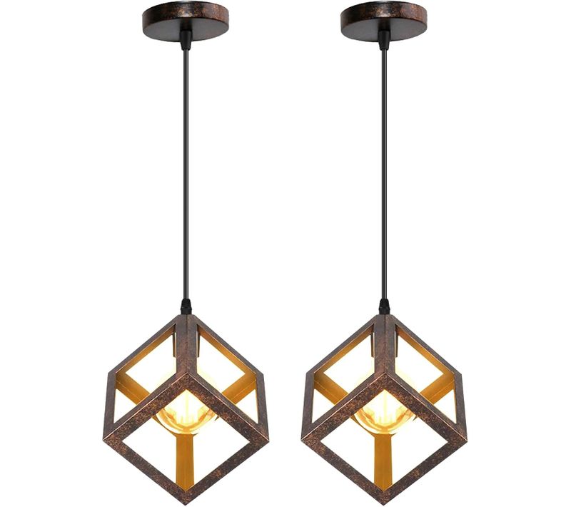 2 Pack Suspension Moderne Géométrique E27 Lustre Métal Pour Chambre Salon Cuisine Rouille