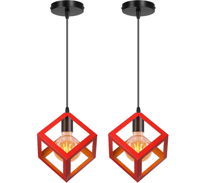 2 Pack Suspension Moderne Géométrique E27 Lustre Métal Pour Chambre Salon Cuisine Rouge