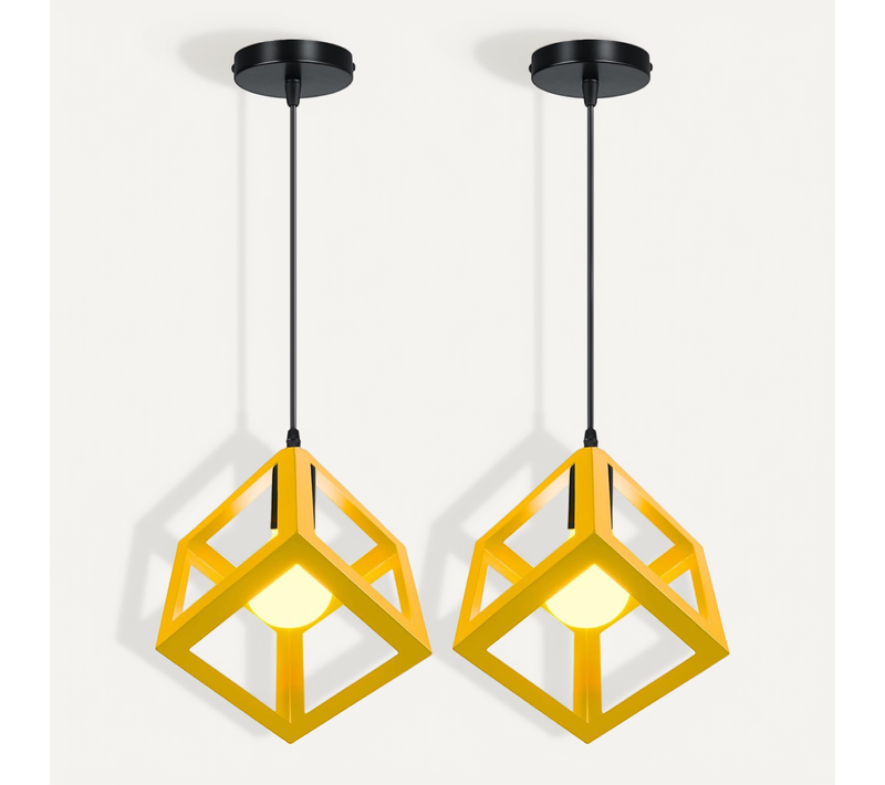 2 Pack Suspension Moderne Géométrique E27 Lustre Métal Pour Chambre Salon Cuisine Jaune