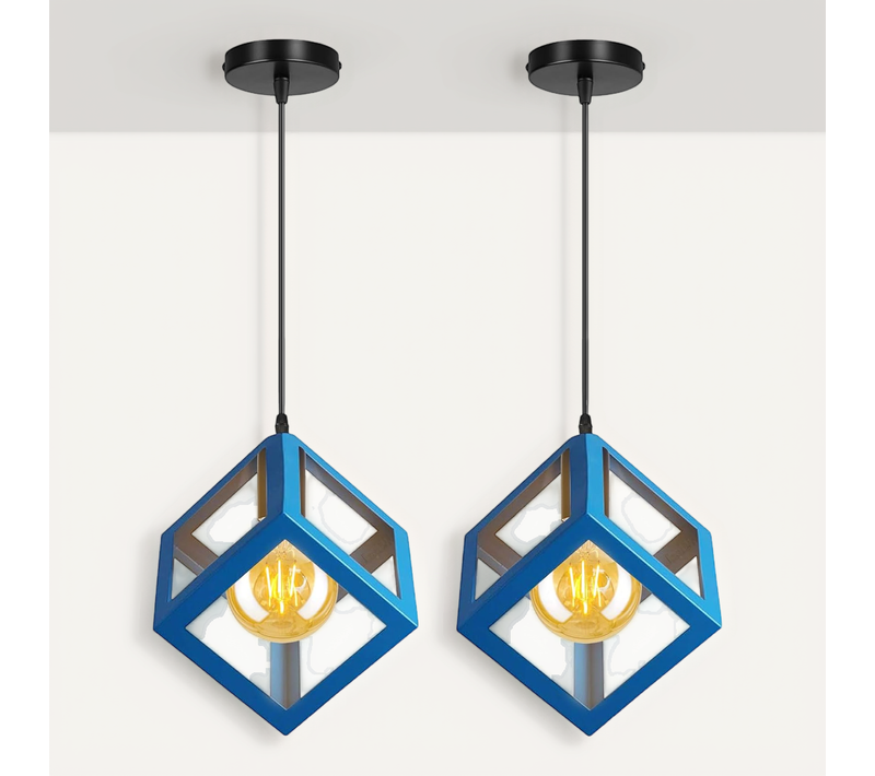 2 Pack Suspension Moderne Géométrique E27 Lustre Métal Pour Chambre Salon Cuisine Bleu