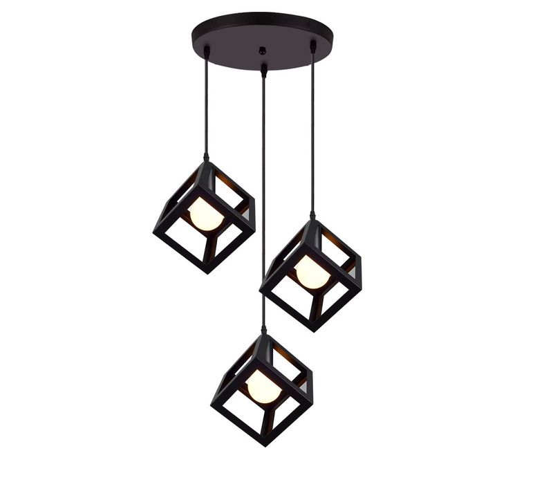 Suspension Moderne Géométrique 3 Lumières Métal E27 Pour Chambre Salon Cuisine Noir