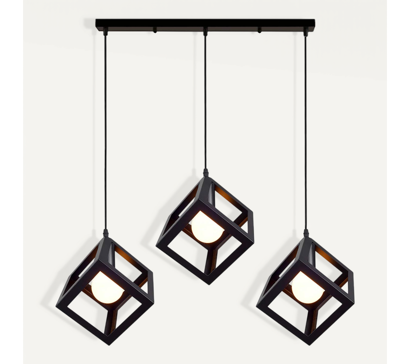 Suspension Moderne Géométrique 3 Lampes E27 Lustre Métal Pour Chambre Salon Cuisine Noir