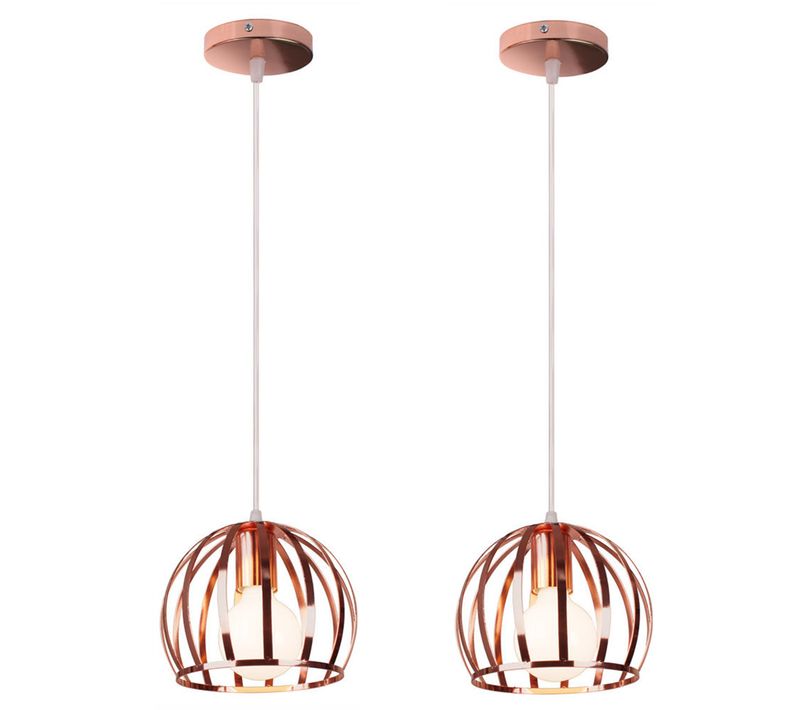 2 Pack Lustre Moderne Métal 20cm Suspension Industriel E27 Pour Salon Cuisine Chambre Bar Rose