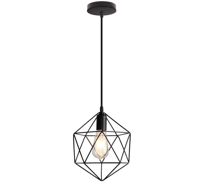 Lustre Suspension Industriel Rétro E27 Lampe De Plafond Forme De Diamant Plafonnier Noir