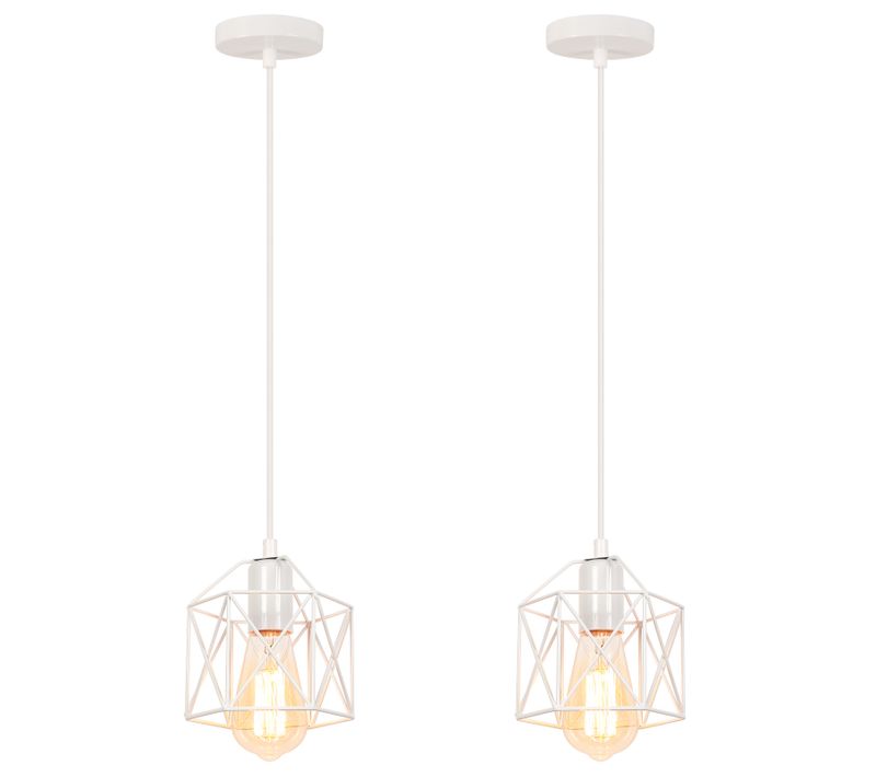 2 Pack Suspension Industriel E27 Lustre De Plafond Cage Métal Pour Salon Chambre Cuisine Blanc