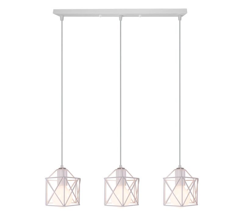 3 Lampes Suspension Industriel E27 Lustre De Plafond Cage Métal Pour Salon Chambre Cuisine Blanc