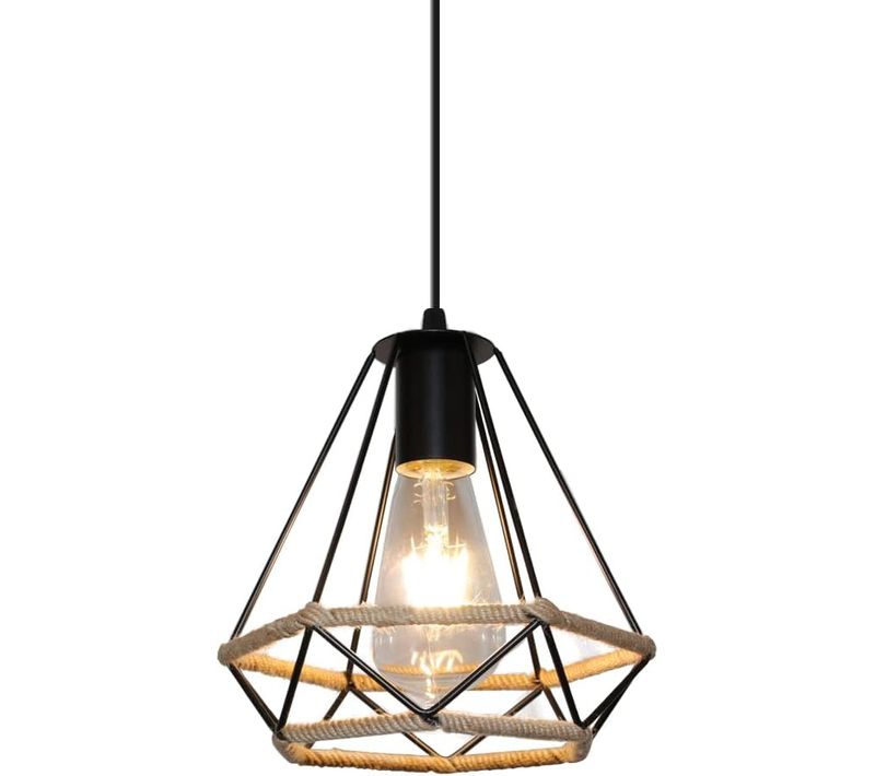 Lustre Suspension Industriel Diamant Lampe De Plafond E27 Pour Cuisine Chambre Salon Noir