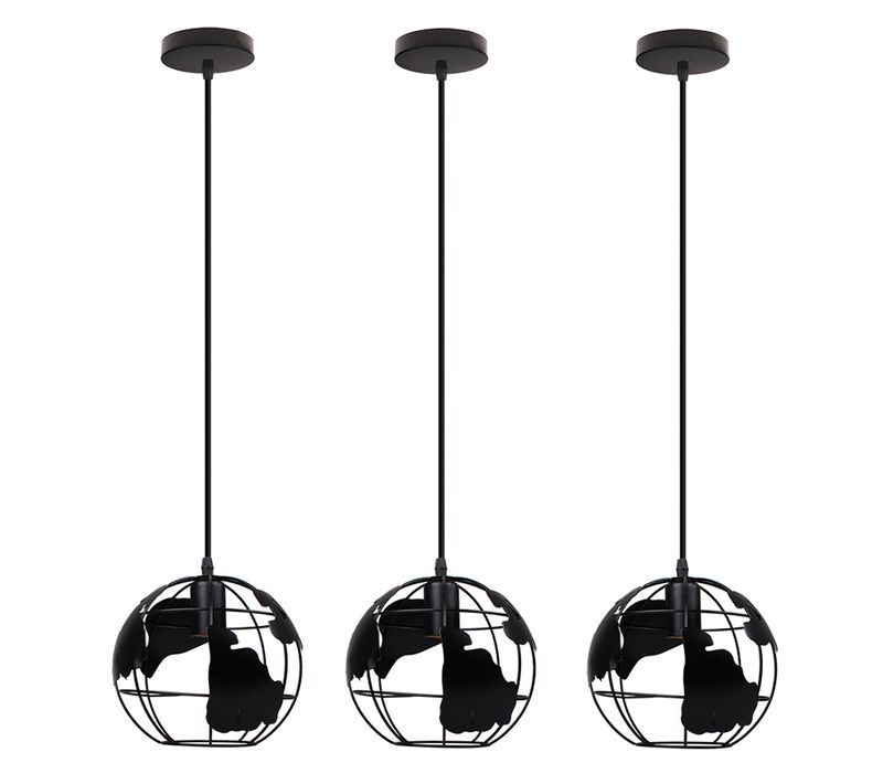 Lot De 3 Suspension Industrielle 20cm Lustre Moderne Pour Cuisine Salon Salle Chambre E27 Noir