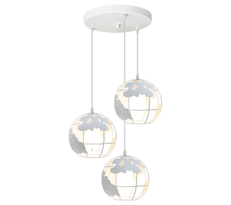 Suspension Industrielle 20cm E27 Lustre Moderne 3 Lumières Pour Cuisine Salon Chambre Blanc