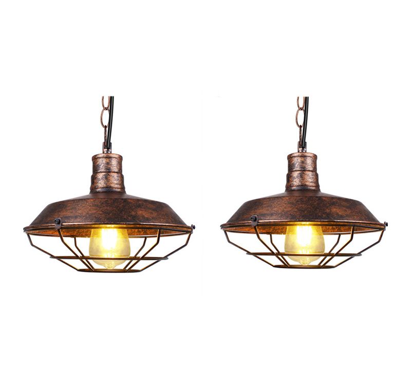 2 Pack Suspension Industriel 36cm Lustre Vintage E27 Pour Cuisine Salon Chambre Rouille