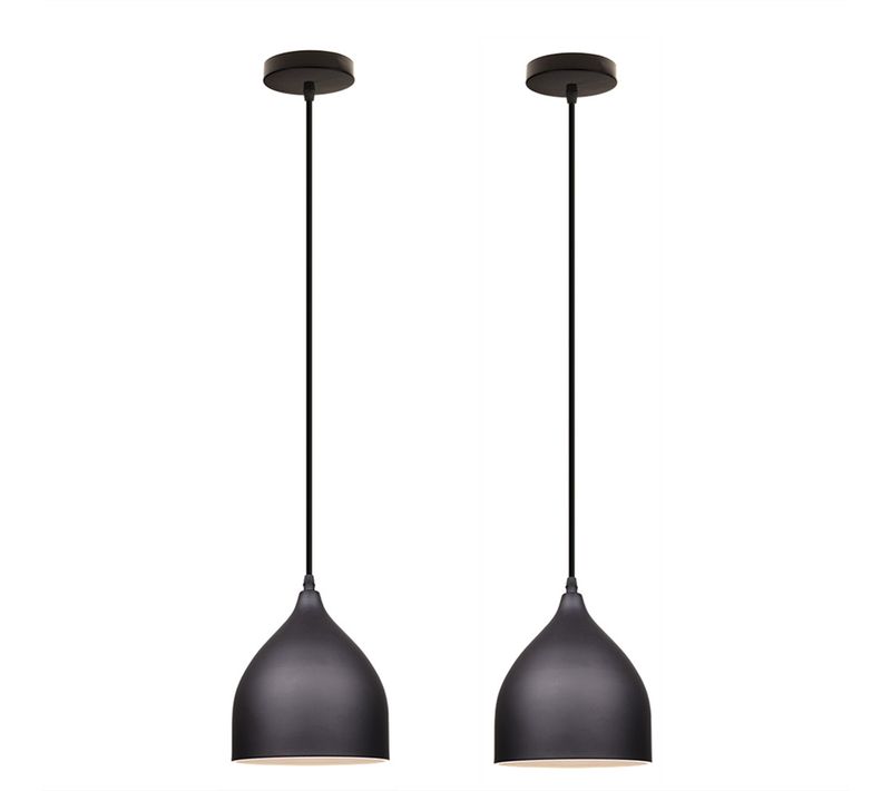 2 Pack Lustre Suspension Moderne E27 Lampe De Plafond Industriel Pour Chambre Salon Café Noir