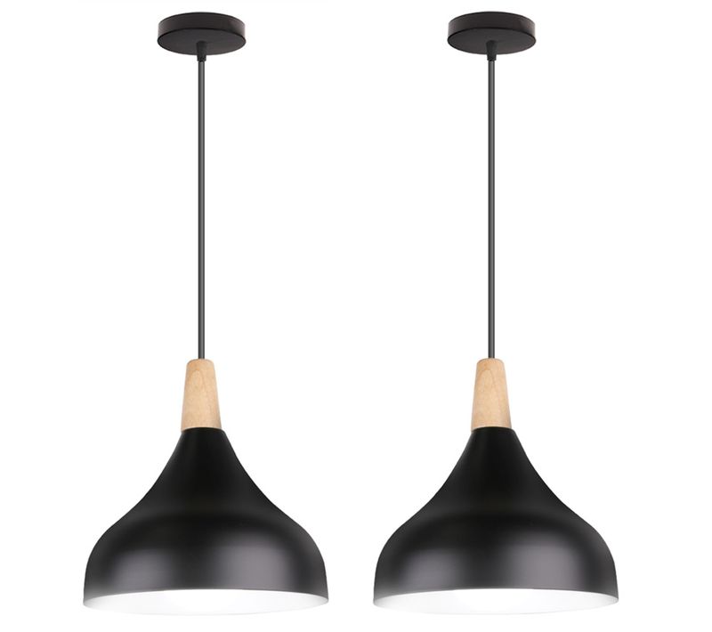 2 Pack Lustre Suspension Moderne E27 Lampe De Plafond Créatif Pour Chambre Salon Cuisine Café Noir