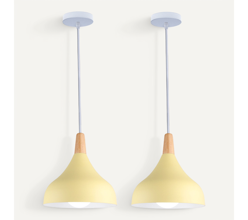2 Pack Lustre Suspension Moderne E27 Lampe De Plafond Pour Chambre Salon Cuisine Café Jaune Clair