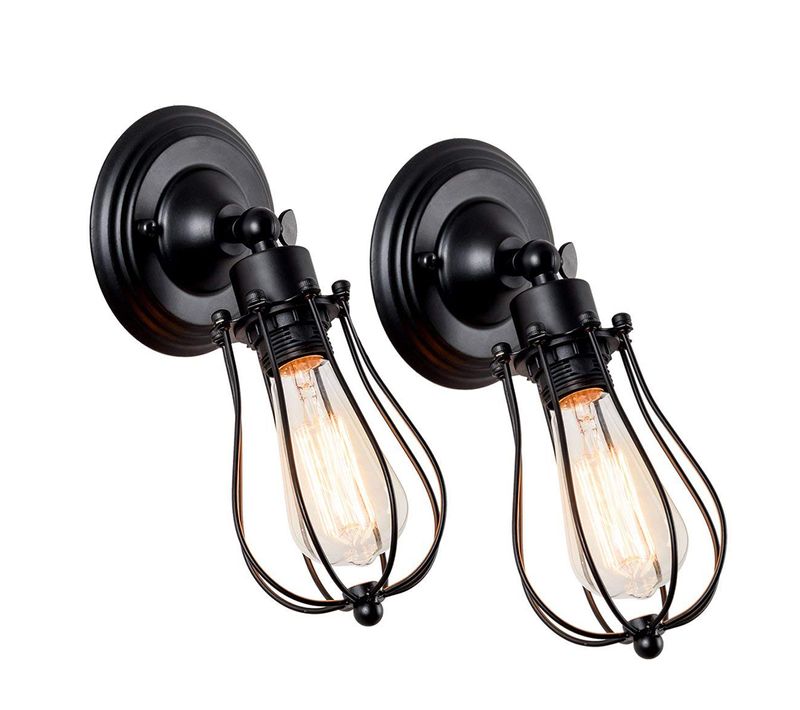 2x Applique Murale Industrielle Métal Fer E27 Luminaire Vintage Retro Café Loft Cuisine Salon Noir