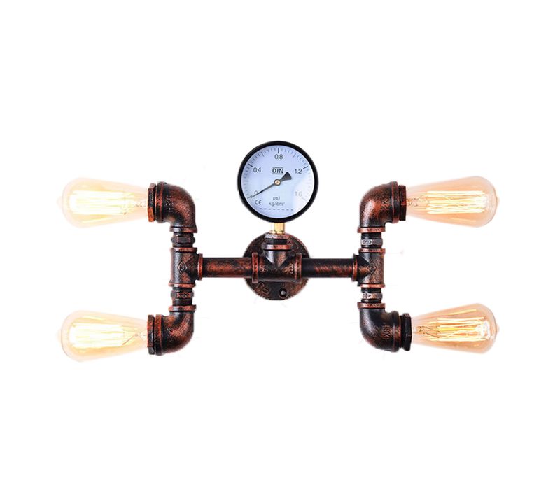 Applique Murale Fer Métal 4 Lumière Douille E27 Conduite D'eau Restaurant Café Bar Cuisine Rouille