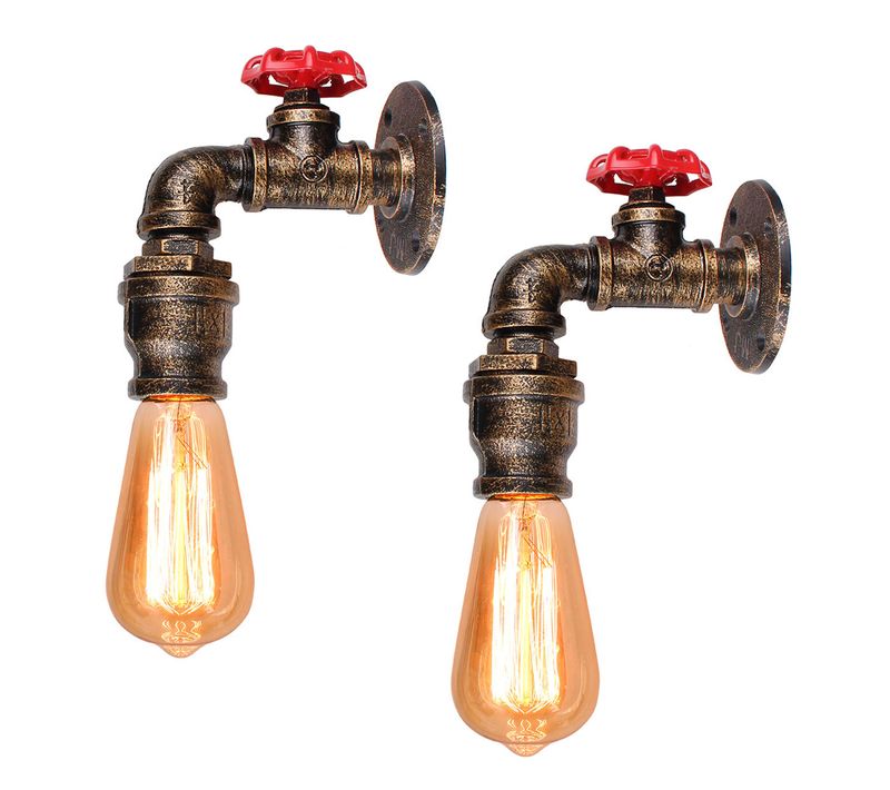 2x Applique Murale Industrielle Tube Luminaire Vintage Lampe De Mur Conduite D'eau Retro E27 Rouille