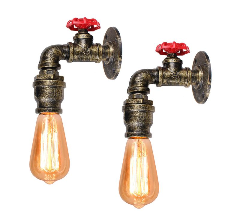 2x Applique Murale Industrielle Tube Luminaire Vintage Lampe De Mur Conduite D'eau Retro E27 Bronze