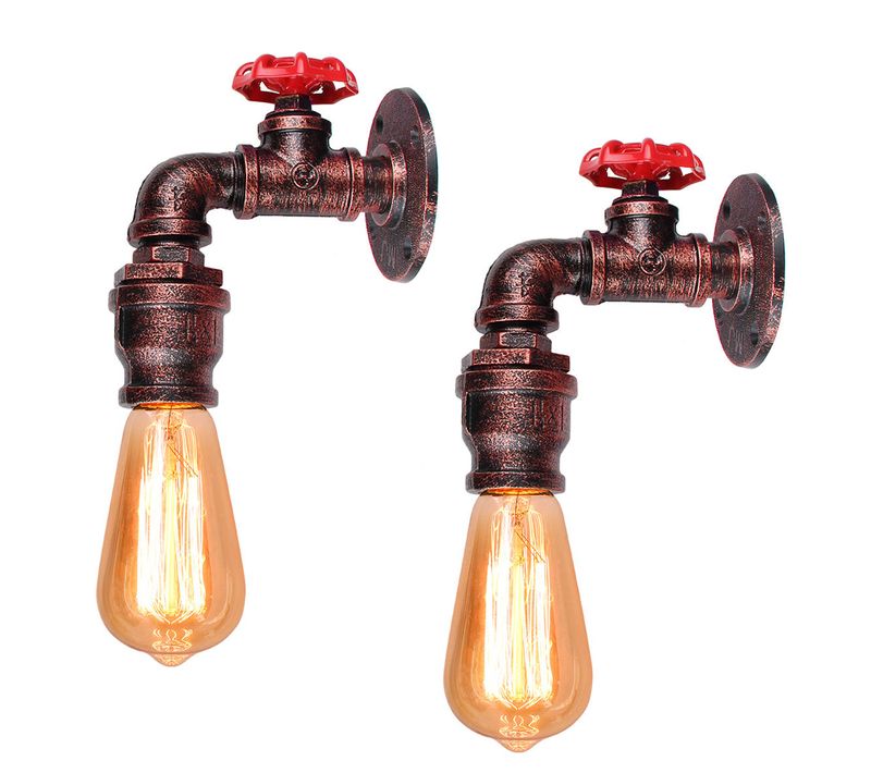 2x Vintage Applique Murale Conduite D'eau Fer Métal E27 Pour Restaurant Café Bar Cuisine,rouille