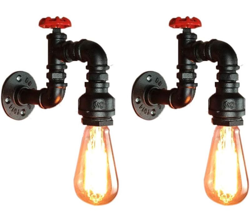 Lot De 2 Applique Murale Loft Industriel Tuyau Tube D'eau Rétro Noir Lustre Lampe Lumières