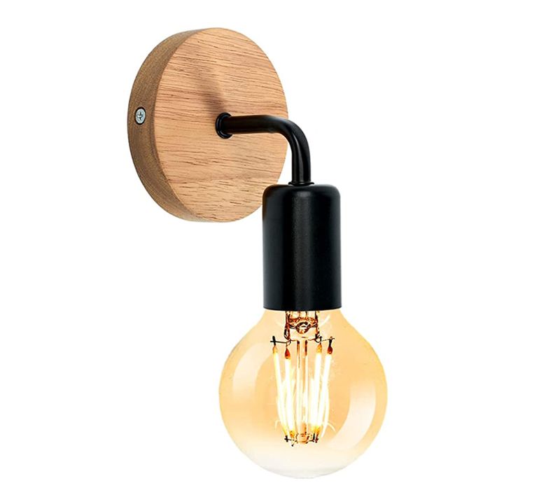 Vintage Appliques Murales Noir En Bois, Lampe Murale Intérieure E27 Luminaire Noir