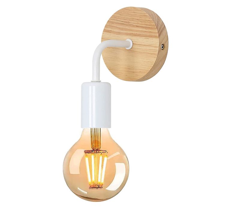 Vintage Appliques Murales Blanc En Bois, Lampe Murale Intérieure E27 Luminaire Blanc