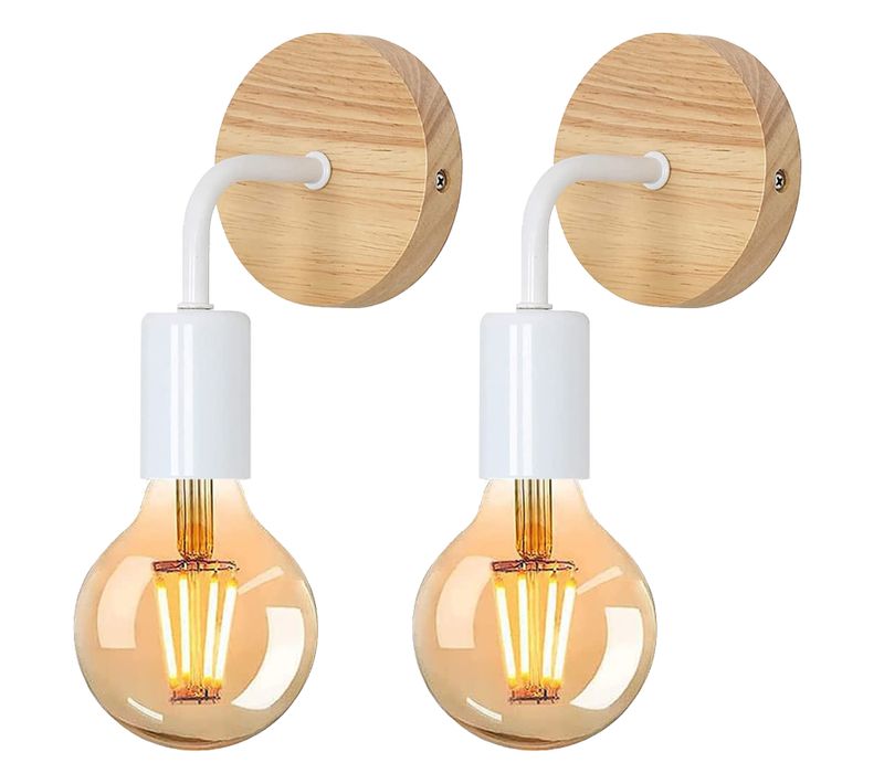2 Pièces Applique Murale Interieur Industrielle Lampe Murale Vintage Bois Luminaire E27 Blanc