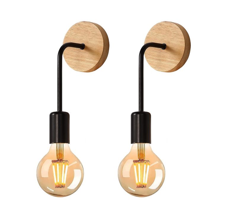 Applique Murale Interieur Réglable En Bois Douille E27 2 Luminaire Pour Salon Chambre Couloir Noir