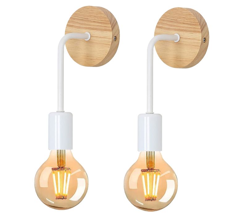 Applique Murale Interieur Réglable En Bois Douille E27 2 Luminaire Pour Salon Chambre Couloir Blanc