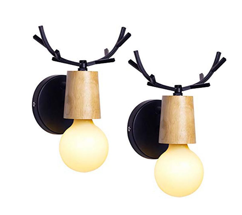 2 Applique Murale En Fer Bois Lampe De Mur Simple E27 Chambre Salon Restaurant Cuisine Couloir Noir