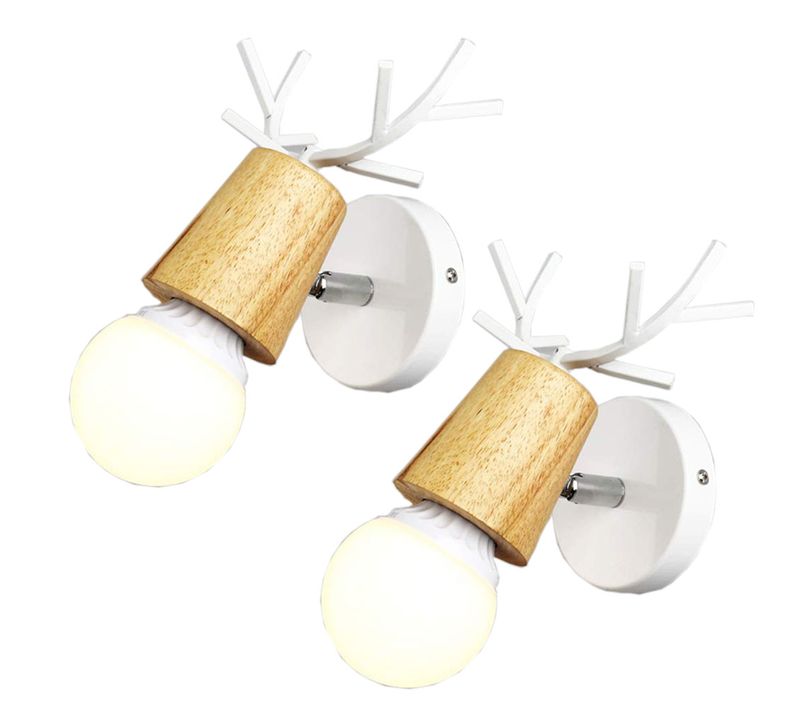 2 Applique Murale En Fer Bois Lampe De Mur Simple E27 Chambre Salon Restaurant Cuisine Couloir Blanc