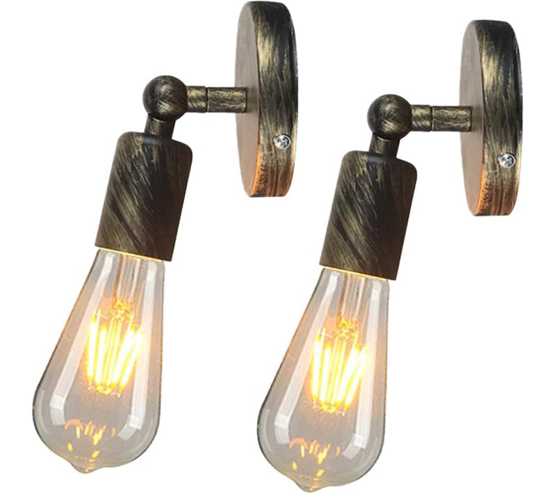 Lot De 2 Applique Murale Industriel Edison Douille E27 Simple En Métal Éclairage Vintage Diy Cuivre