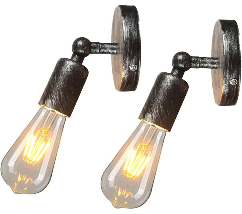 Lot De 2 Applique Murale Industriel Edison Douille E27 Simple En Métal Éclairage Vintage Diy Gris