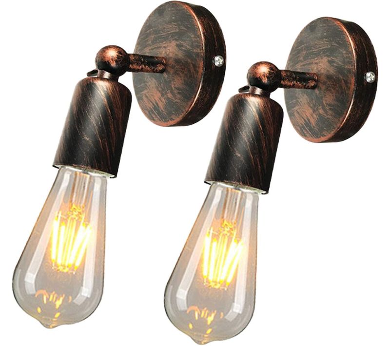 Lot De 2 Applique Murale Industriel Edison Douille E27 Simple En Métal Éclairage Vintage Diy Rouille
